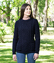 Merino Cable Crew Neck Sweater Made of Merino Wool Navy Blue Color Lifestyle 1 Gaelsong