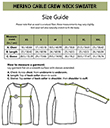 Merino Cable Crew Neck Sweater Made of Merino Wool Size Chart Gaelsong