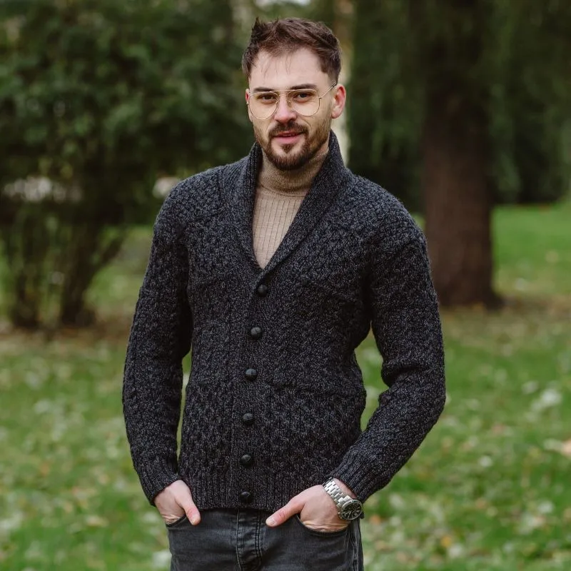 A20247 DARK GREY Colour  Men's Cable Shawl-Collar Cardigan Lifestyle Gaelsong