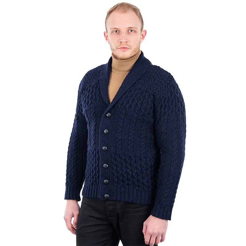 A20247 NAVY BLUE Colour Men's Cable Shawl-Collar Cardigan Studio Gaelsong