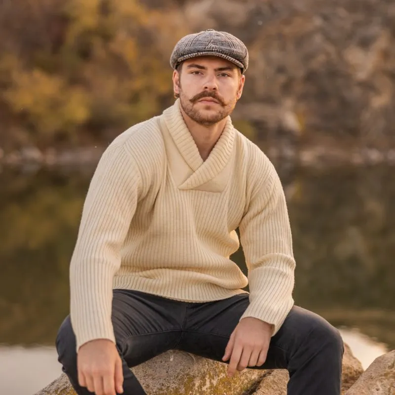 A20248 NATURAL WHITE Colour Men's Shawl Collar Fisherman Sweater Lifestyle Gaelsong