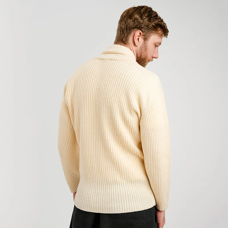 A20248 NATURAL WHITE Colour Men's Shawl Collar Fisherman Sweater Back Side Gaelsong