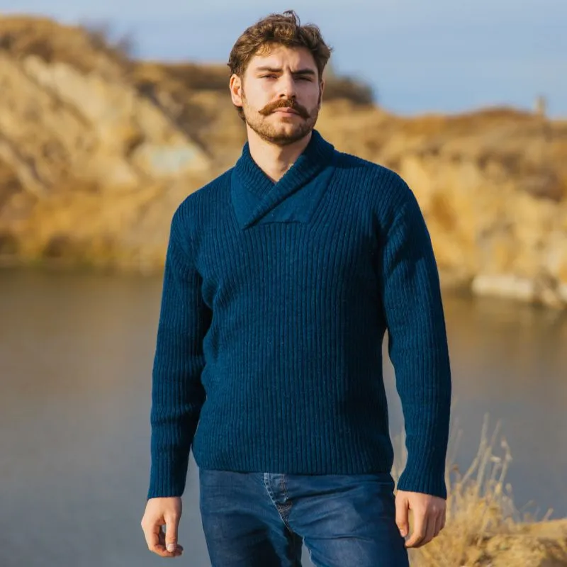 A20248 OCEAN BLUE Colour Men's Shawl Collar Fisherman Sweater Lifestyle  Gaelsong