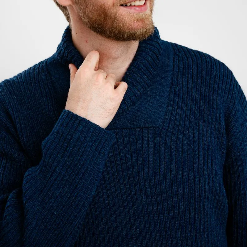 A20248 OCEAN BLUE Colour Men's Shawl Collar Fisherman Sweater Closeup Chest Knit  ViewGaelsong