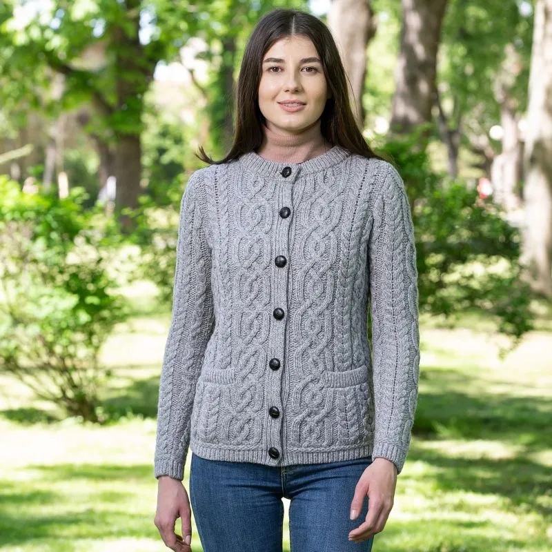 A20249 GREY Colour Traditional Ladies Irish Lumber Cardigan Gaelsong