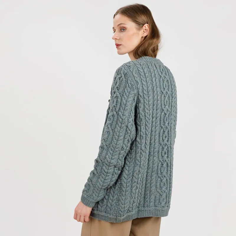A20249 MISTY BLUE Colour Traditional Ladies Irish Lumber Cardigan Gaelsong