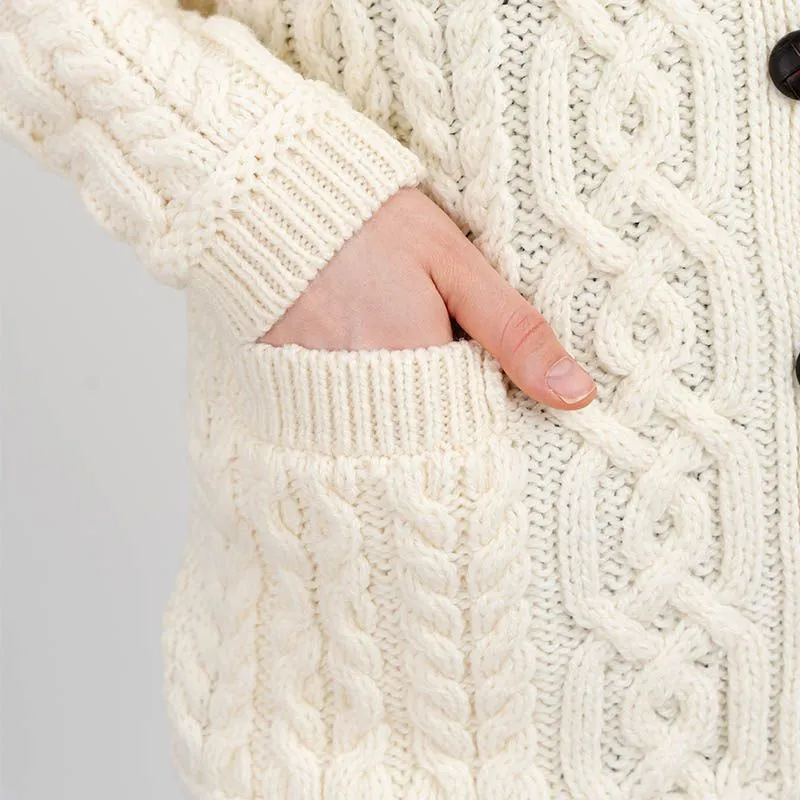 A20249 NATURAL WHITE Colour Traditional Ladies Irish Lumber Cardigan  Gaelsong