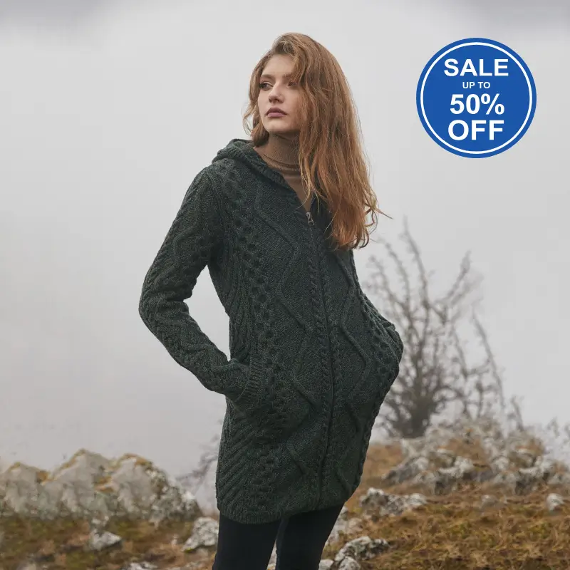 Aran Full Zip Hooded Knit Coat 