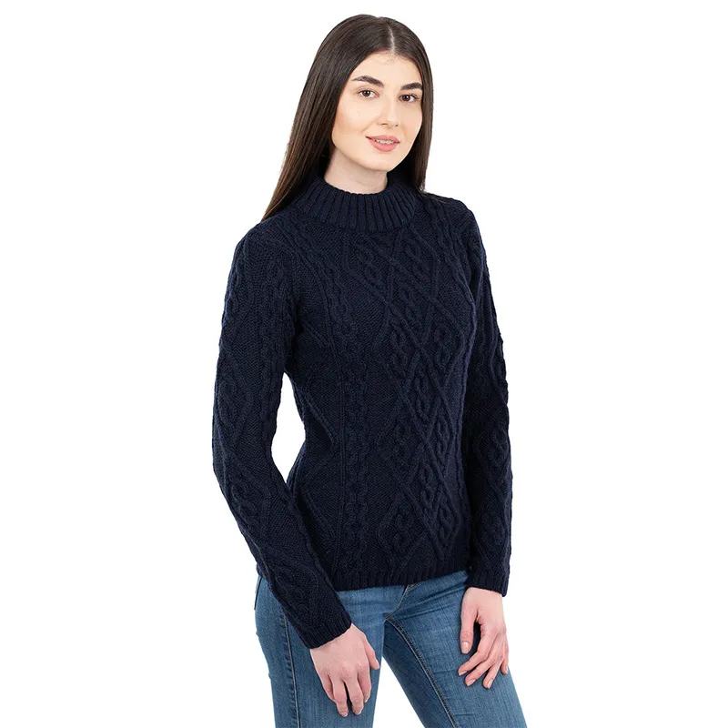 A20251 NAVY Colour Ladies Berry Cable Knit Aran Sweater Studio Gaelsong