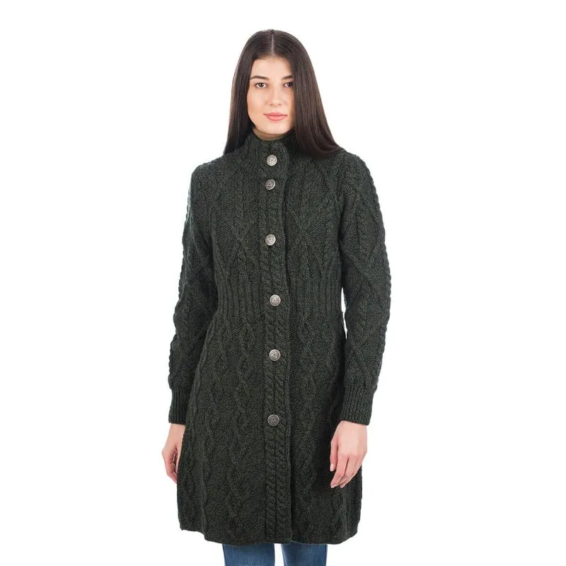 A20254 ARMY GREEN Colour Cable Merino Aran Jacket Studio Gaelsong