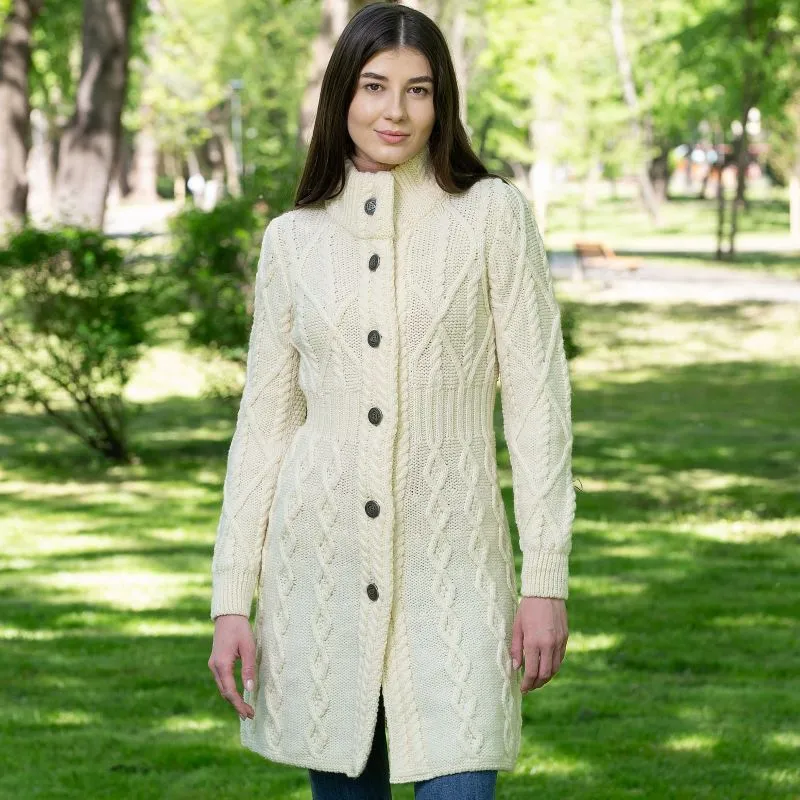 A20254 NATURAL WHITE Colour Cable Merino Aran Jacket Gaelsong