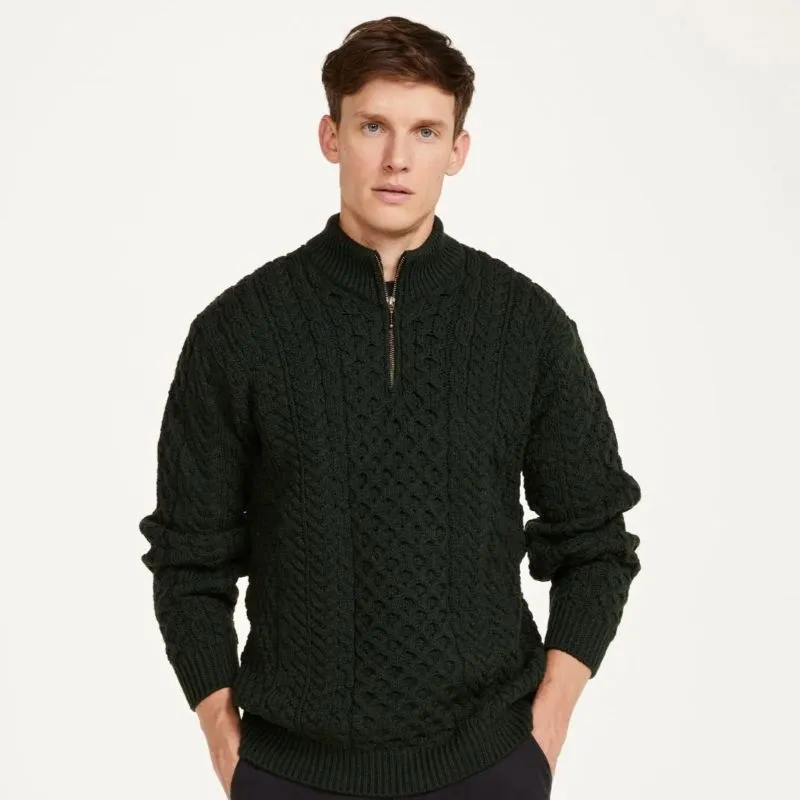 A20258 ARMY GREEN Colour Men's Merino Half Zip Aran Sweater Gaelsong