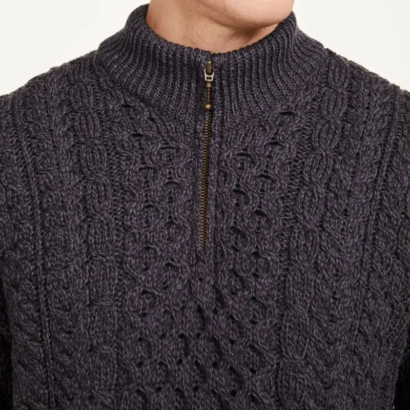 A20258 CHARCOAL Colour Men's Merino Half Zip Aran Sweater Gaelsong