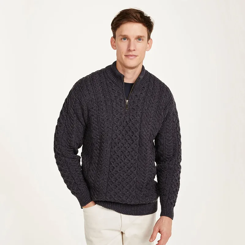 Men's Merino Half Zip Aran Sweater