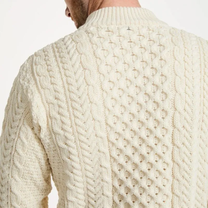 A20258 WHITE Colour Men's Merino Half Zip Aran Sweater Back Side Gaelsong