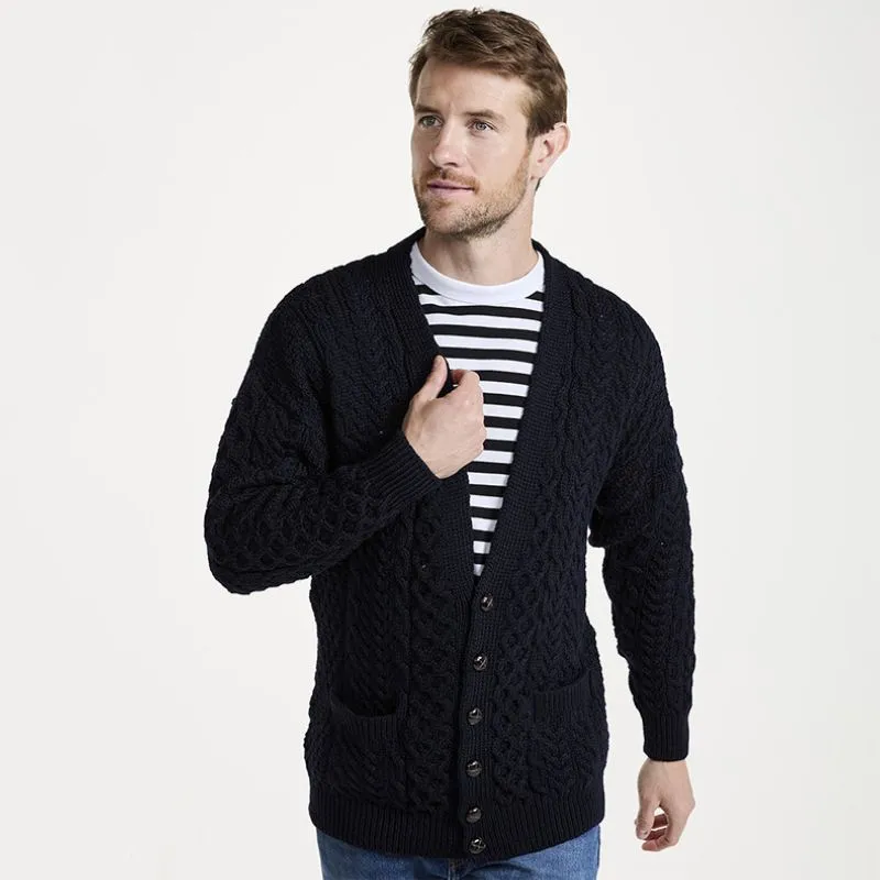 Traditional Merino V-Neck Aran Cardigan