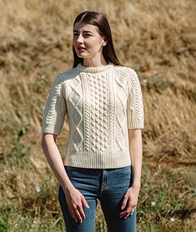 Womens Short Sleeve Aran Sweater