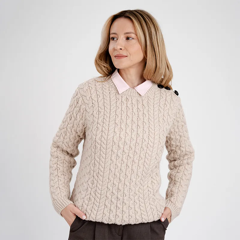 A20267 PARSNIP Colour Side Button Honeycomb Irish Sweater Gaelsong
