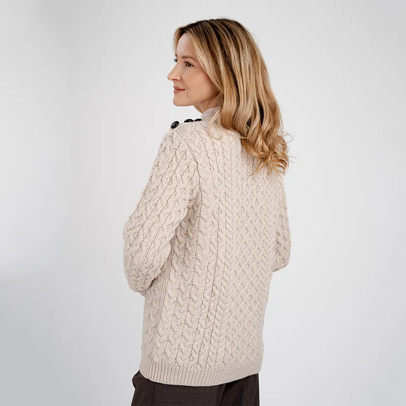 A20267 PARSNIP Colour Side Button Honeycomb Irish Sweater Side View Gaelsong