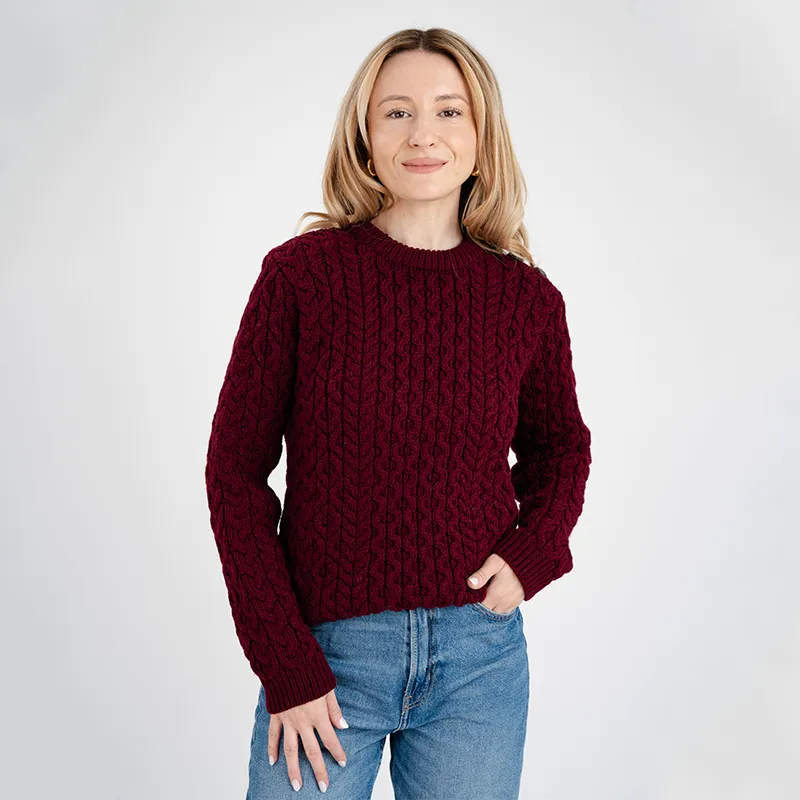 A20267 WINE Colour Side Button Honeycomb Irish Sweater Gaelsong