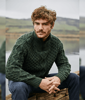 Men's Half Zip Irish Aran Sweater