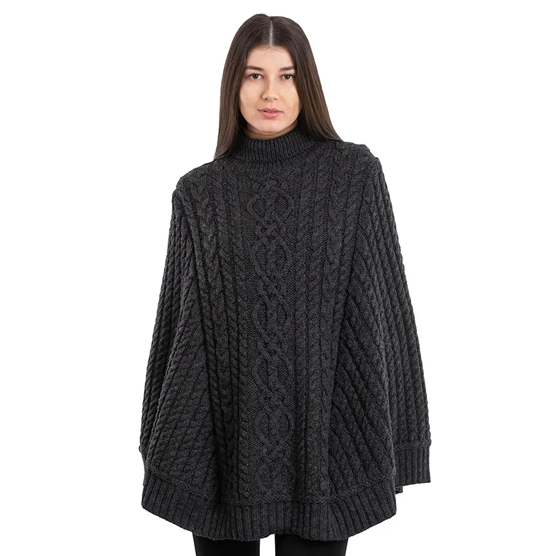 A20269 CHARCOAL Colour Irish Country Knit Poncho Gaelsong