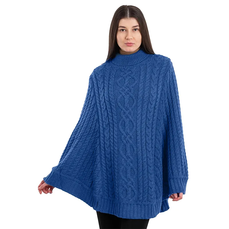 A20269 BLUE Colour Irish Country Knit Poncho Gaelsong