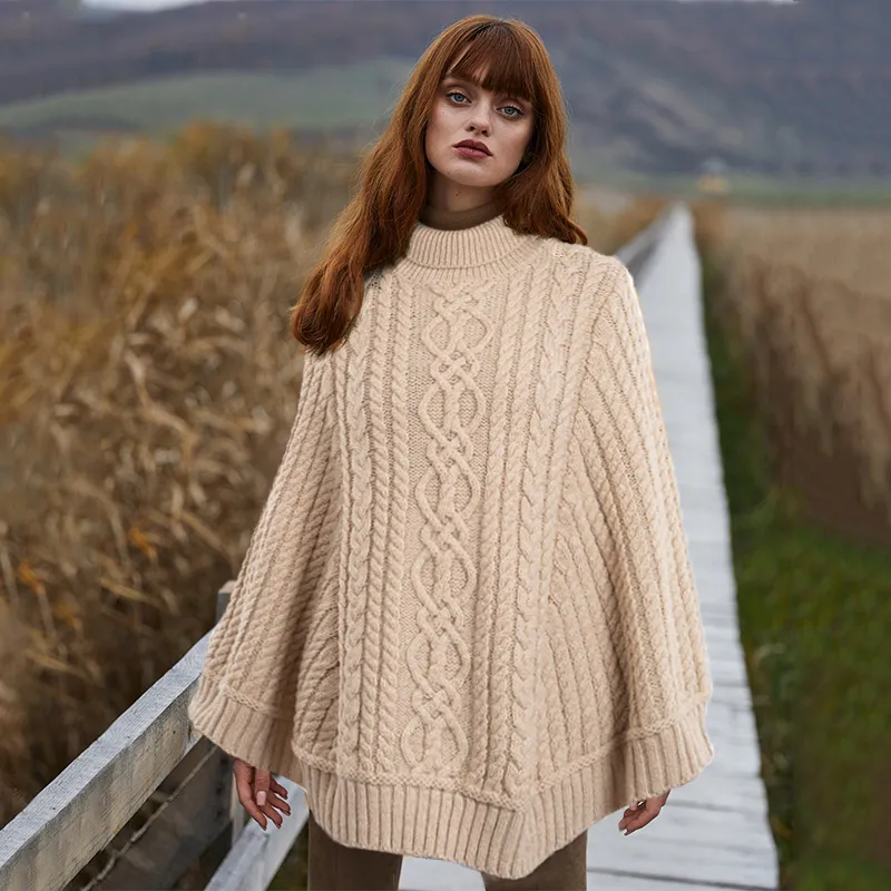 A20269 PARSNIP Colour Irish Country Knit Poncho Gaelsong