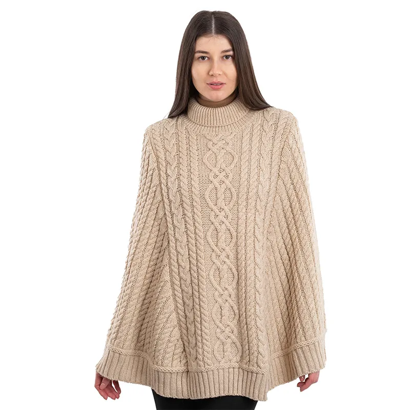 A20269 PARSNIP Colour Irish Country Knit Poncho Studio Gaelsong