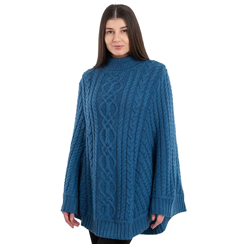 A20269 TEAL Colour Irish Country Knit Poncho Gaelsong