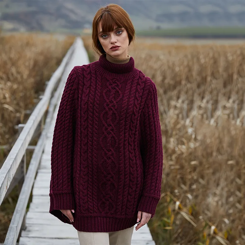 A20269 WINE Colour Irish Country Knit Poncho Lifestyle Gaelsong