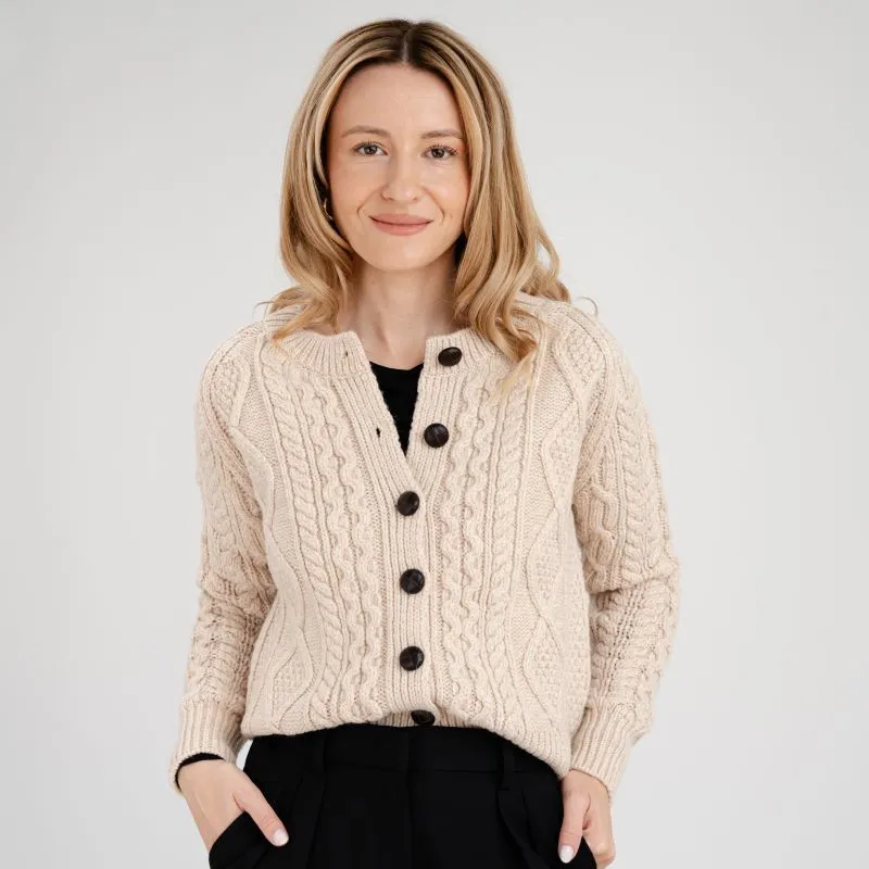 A20272 PARSNIP Colour Cropped Aran Knit Cardigan Gaelsong