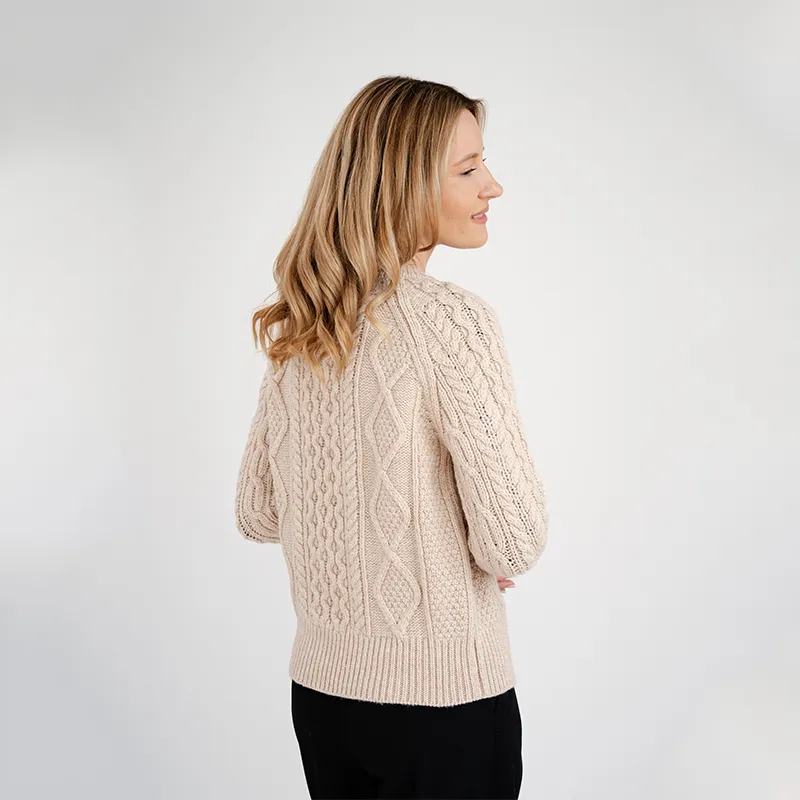 A20272 PARSNIP Colour Cropped Aran Knit Cardigan Bck Side  Gaelsong