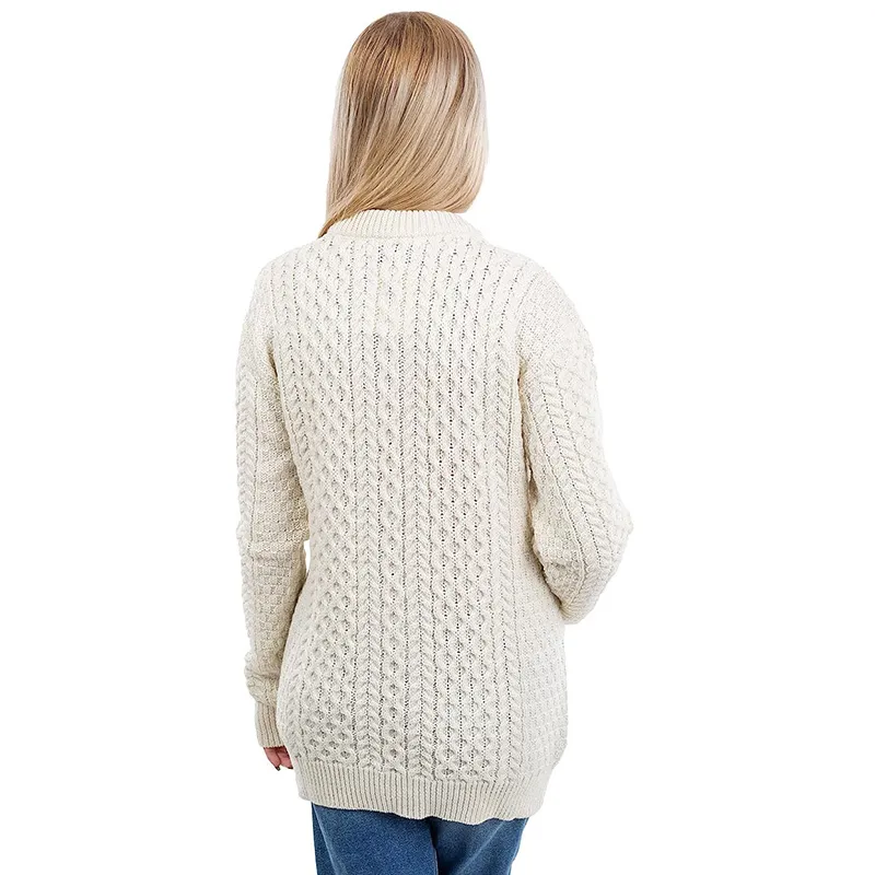 A20273 Merino Knit Aran Cardigan with Buttons Back Side View Gaelsong