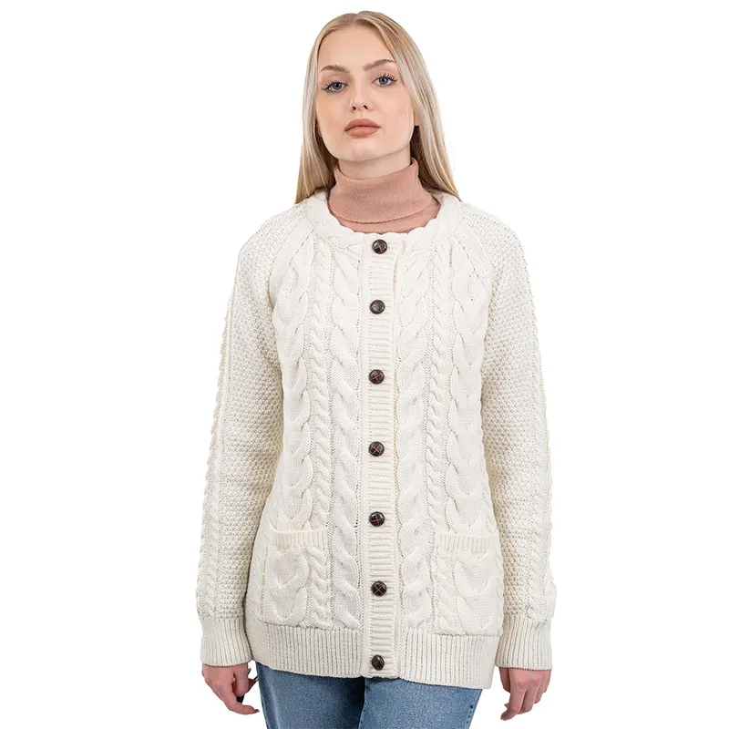 A20276 Cable Knit Lumber Cardigan with Wooden Buttons Lifestyle Gaelsong