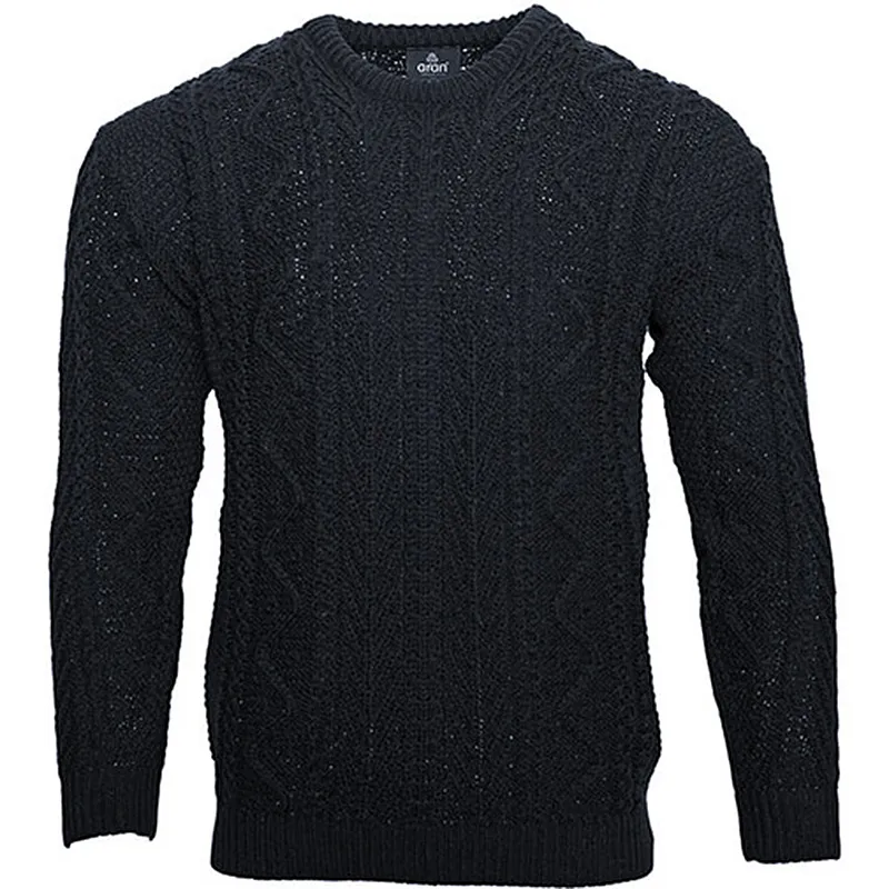 A20280 CHARCOALColour Men's Lightweight Crew Neck Aran Knit Sweater Gaelsong