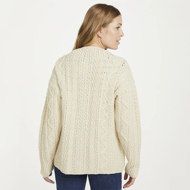 A20285 Ladies Aran Cardigan with Buttons Back Side Gaelsong