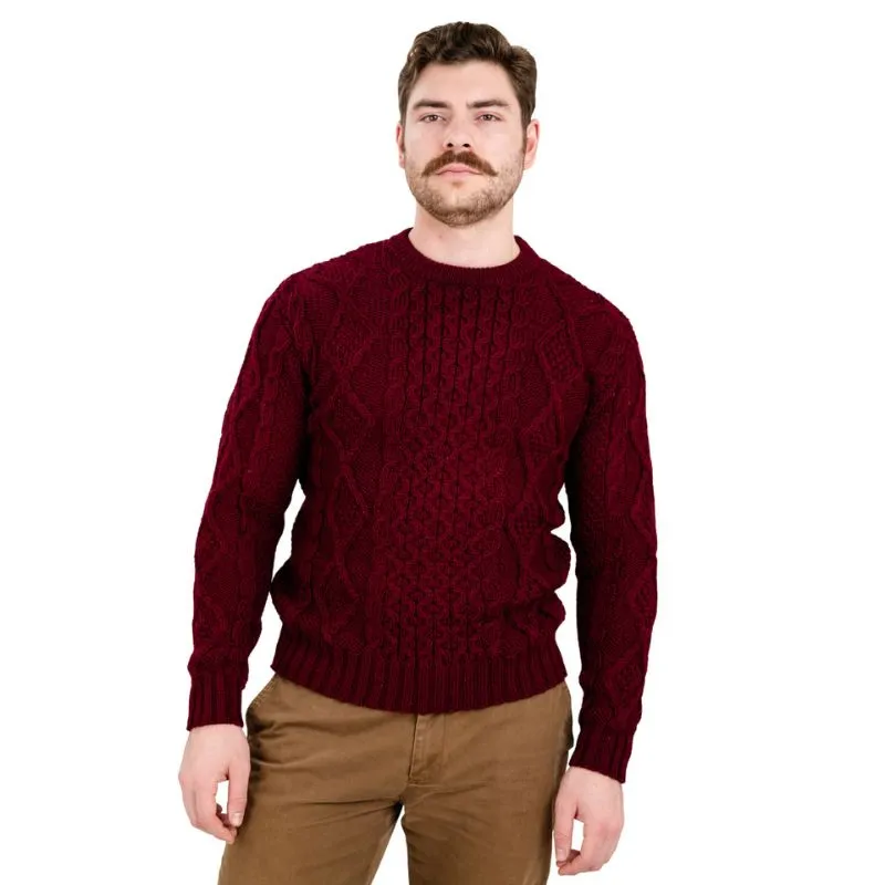 A20286 Men's Traditional Heavyweight Aran Sweater in WINE RED Colour Front Studio Gaelsong 