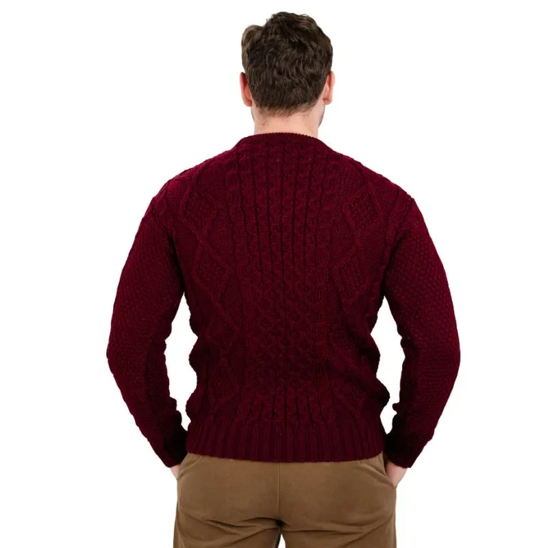 A20286 Men's Traditional Heavyweight Aran Sweater in WINE RED Colour Back Studio Gaelsong 