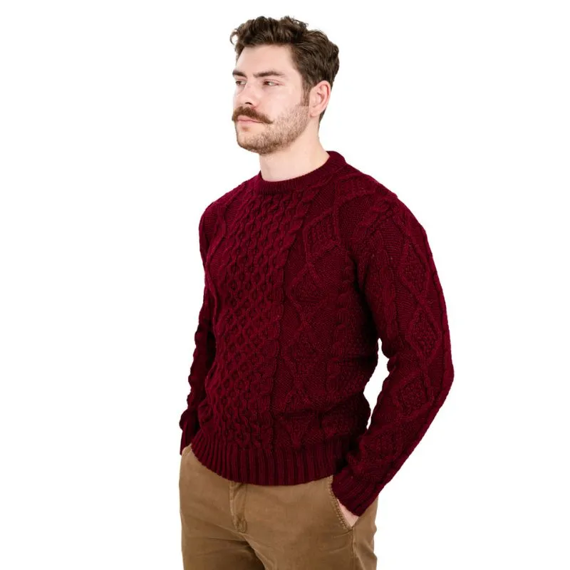 A20286 Men's Traditional Heavyweight Aran Sweater in WINE RED Colour Side Studio Gaelsong 