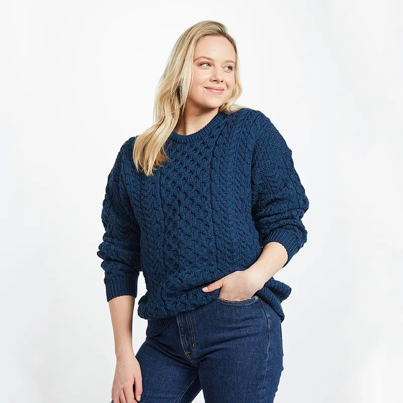 A20290 ATLANTIC Colour Merino Crew Neck Aran Sweater Lifestyle Gaelsong 