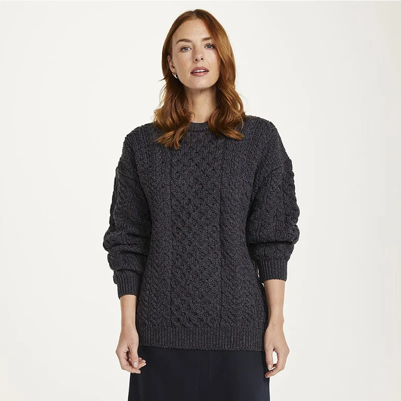 A20290 DERBY Colour Merino Crew Neck Aran Sweater Lifestyle Gaelsong 