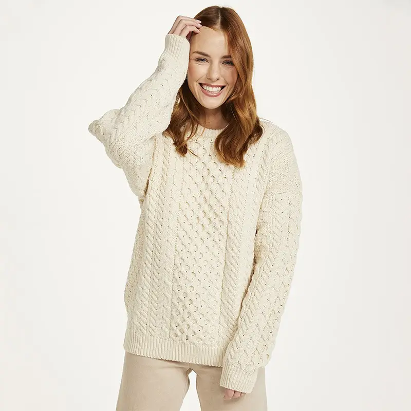 Women's Merino Crew Neck Aran Sweater