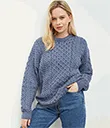 A20290DENIMMARL Merino Crew Neck Aran Sweater Front Lifestyle Gaelsong 