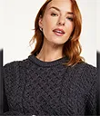 A20290DERBY Merino Crew Neck Aran Sweater Front Lifestyle Gaelsong 