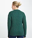 A20290GREENL Merino Crew Neck Aran Sweater Back Lifestyle  Gaelsong 