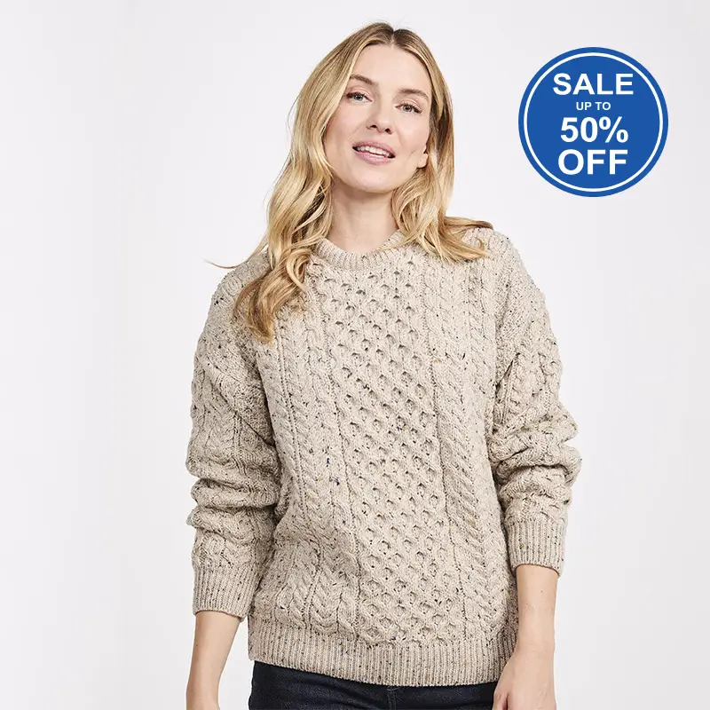 Women's Crew Neck Irish Fisherman Sweater 