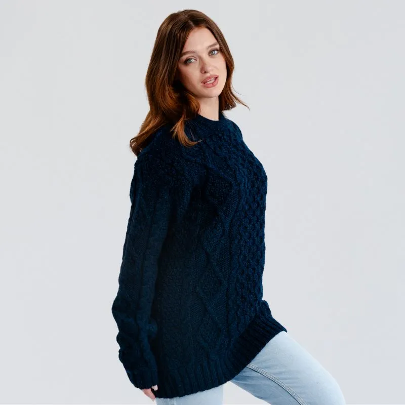 A20294 Ladies Heavyweight Aran Fisherman Sweater Navy color Gaelsong