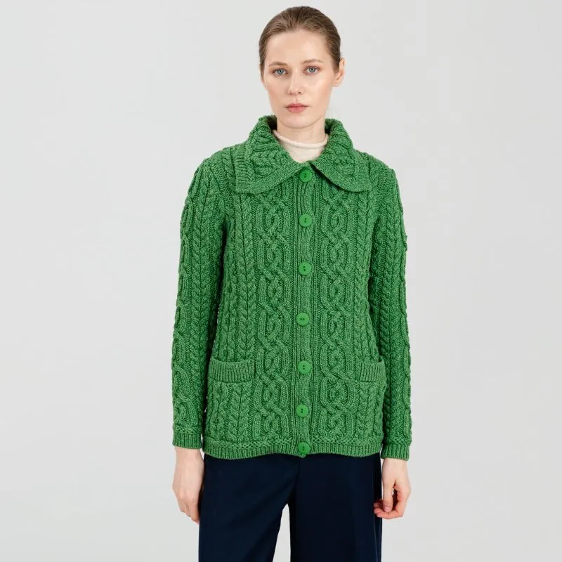 thumbnail image 2 of Aran Irish Cable Knit Cardigan Sweater – 100% Merino Wool – Women's Long Jacket 2 of 5