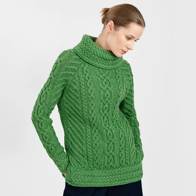 Funnel Neck Cable Knit Irish Sweater